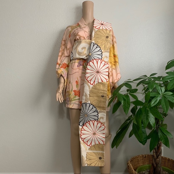 Vintage 70s Mod Floral Embroidered Fabric Obi Belt main image 8